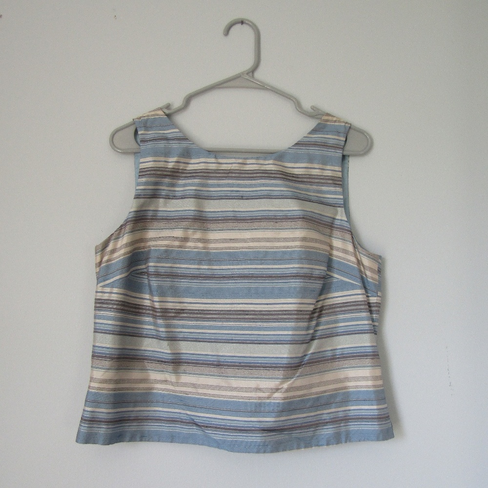 Ann Taylor Silk Shell with Button Back in Blue